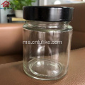 balang bulat kaca lurus amber dengan penutup logam hitam200ml